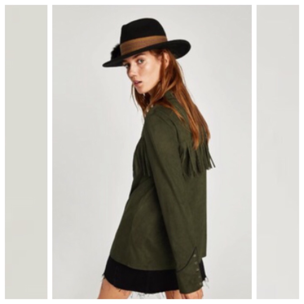 Zara Trafaluc Green Suede Fringe Western Boho M